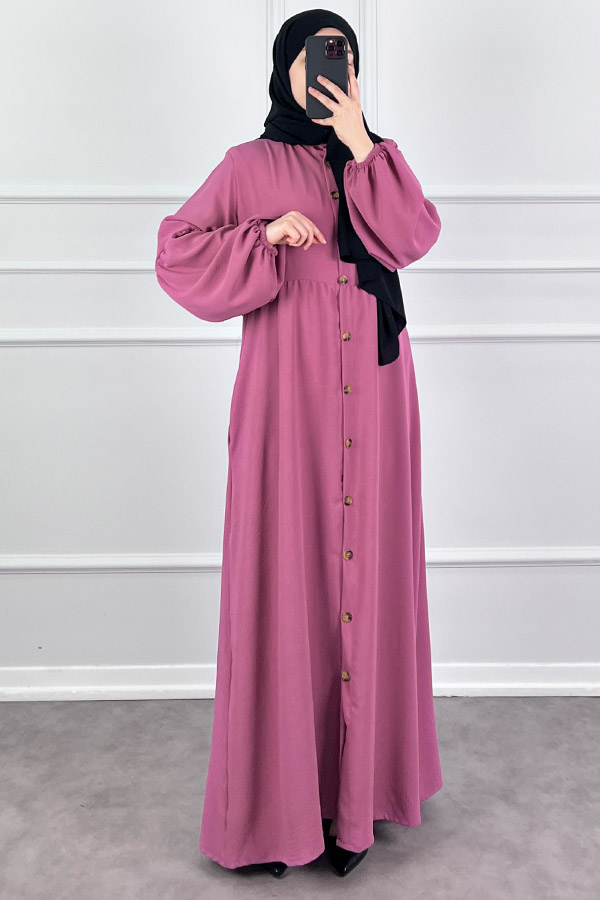 Düğmeli Ferace Elbise - Pembe Düğmeli Ferace Elbise - Pembe