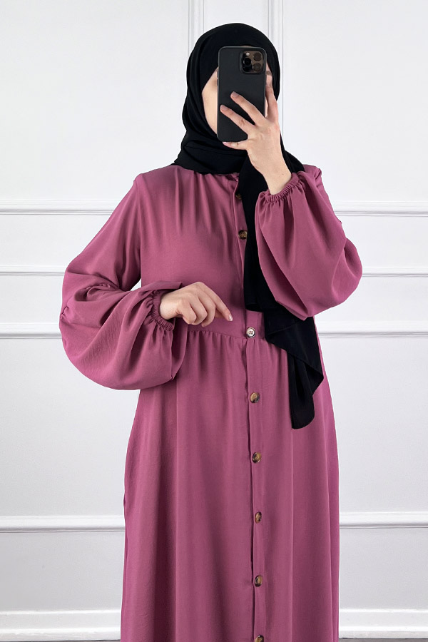 Düğmeli Ferace Elbise - Pembe Düğmeli Ferace Elbise - Pembe