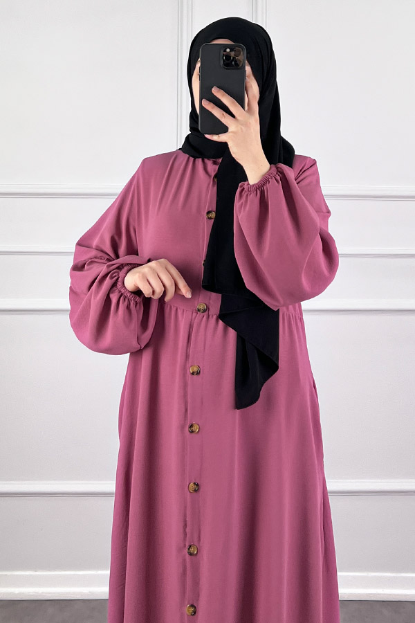 Düğmeli Ferace Elbise - Pembe Düğmeli Ferace Elbise - Pembe