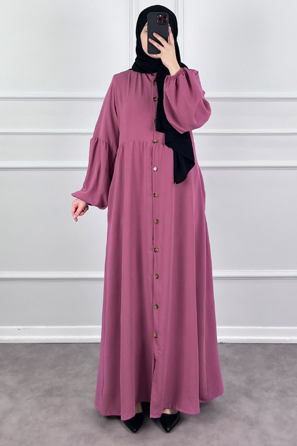 Düğmeli Ferace Elbise - Pembe Düğmeli Ferace Elbise - Pembe