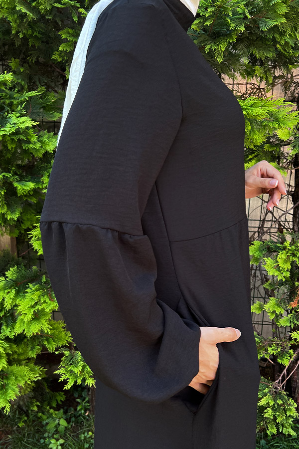 Düğmeli Ferace Elbise - Siyah