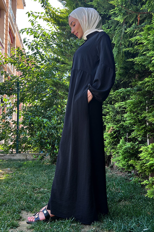 Düğmeli Ferace Elbise - Siyah