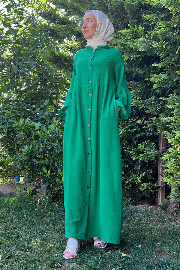 Düğmeli Ferace Elbise - Yeşil