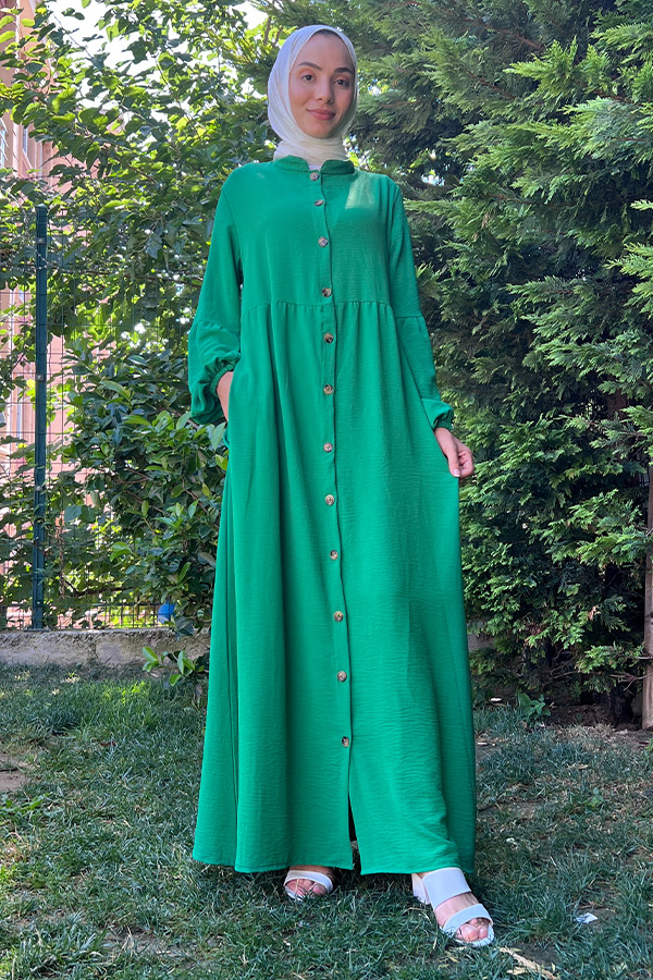 Düğmeli Ferace Elbise - Yeşil