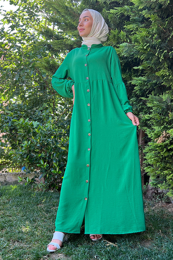 Düğmeli Ferace Elbise - Yeşil