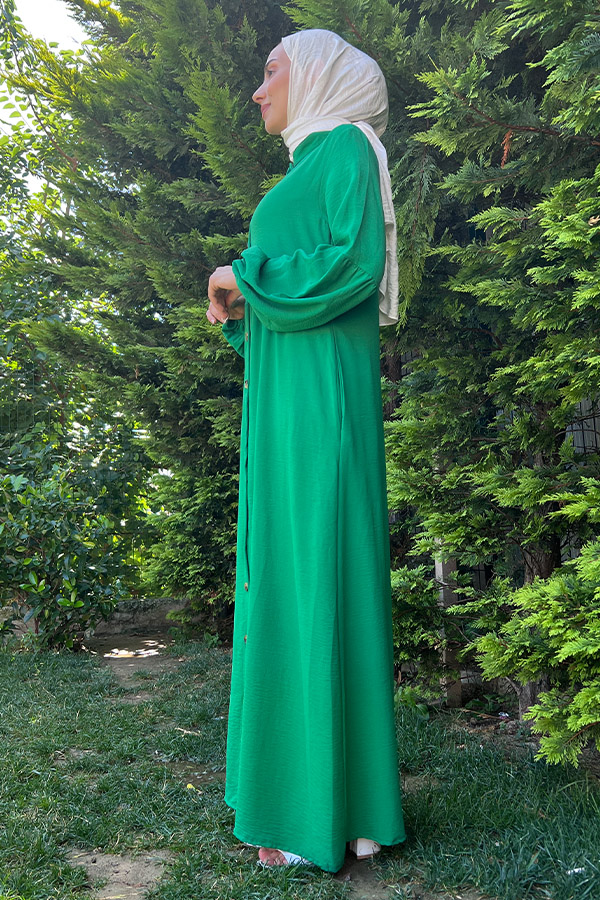 Düğmeli Ferace Elbise - Yeşil
