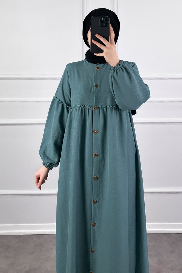 Düğmeli Tesettür Ayrobin Elbise - Mint