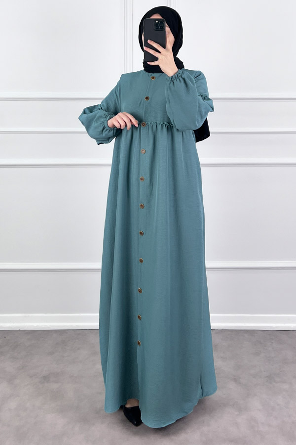Düğmeli Tesettür Ayrobin Elbise - Mint