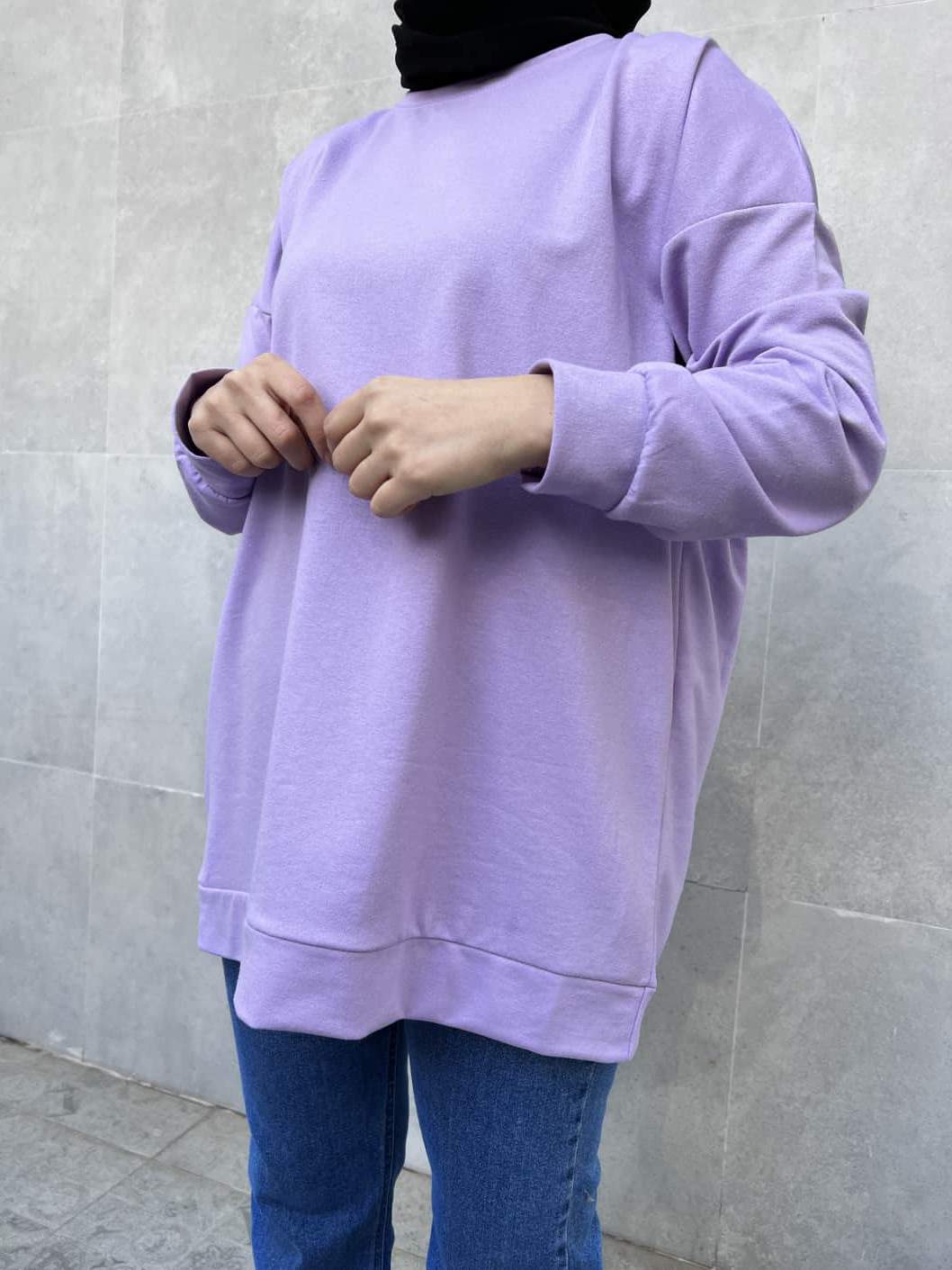 Düz Renk Basic Salaş Sweatshirt - Mor