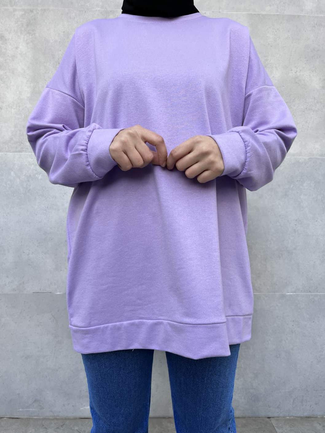 Düz Renk Basic Salaş Sweatshirt - Mor