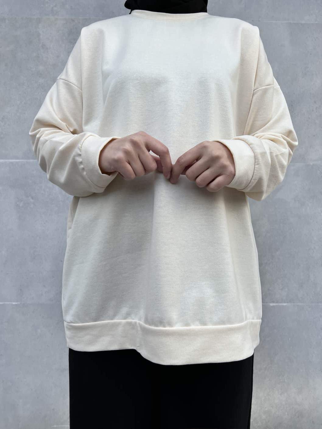 Düz Renk Basic Salaş Sweatshirt - Taş