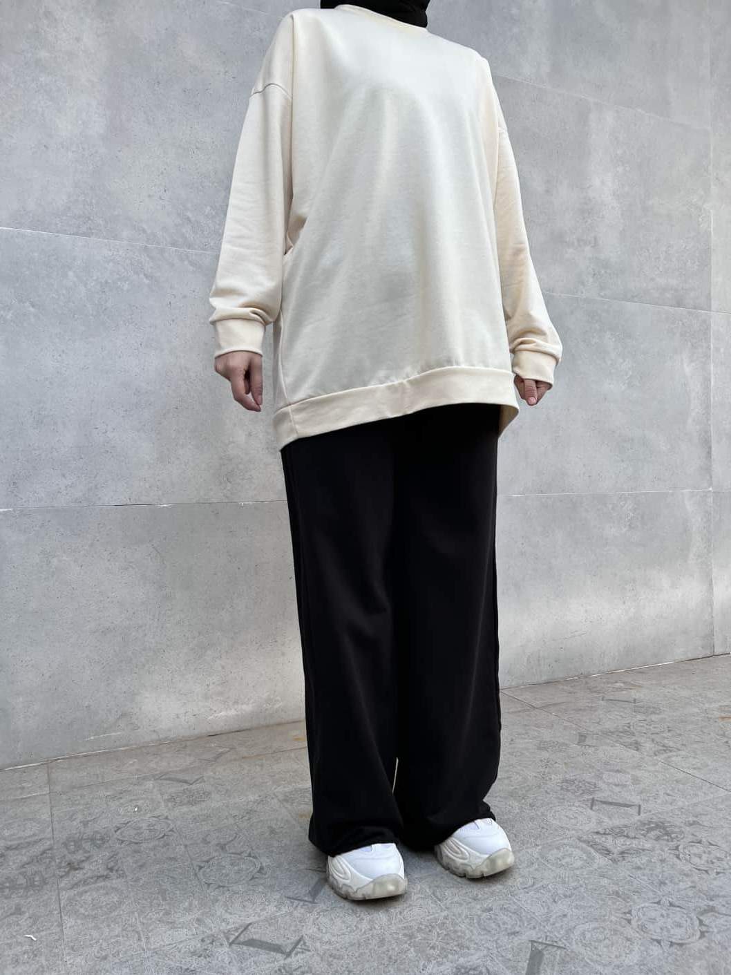 Düz Renk Basic Salaş Sweatshirt - Taş