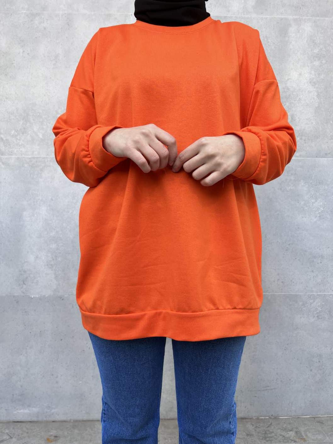 Düz Renk Basic Salaş Sweatshirt - Turuncu