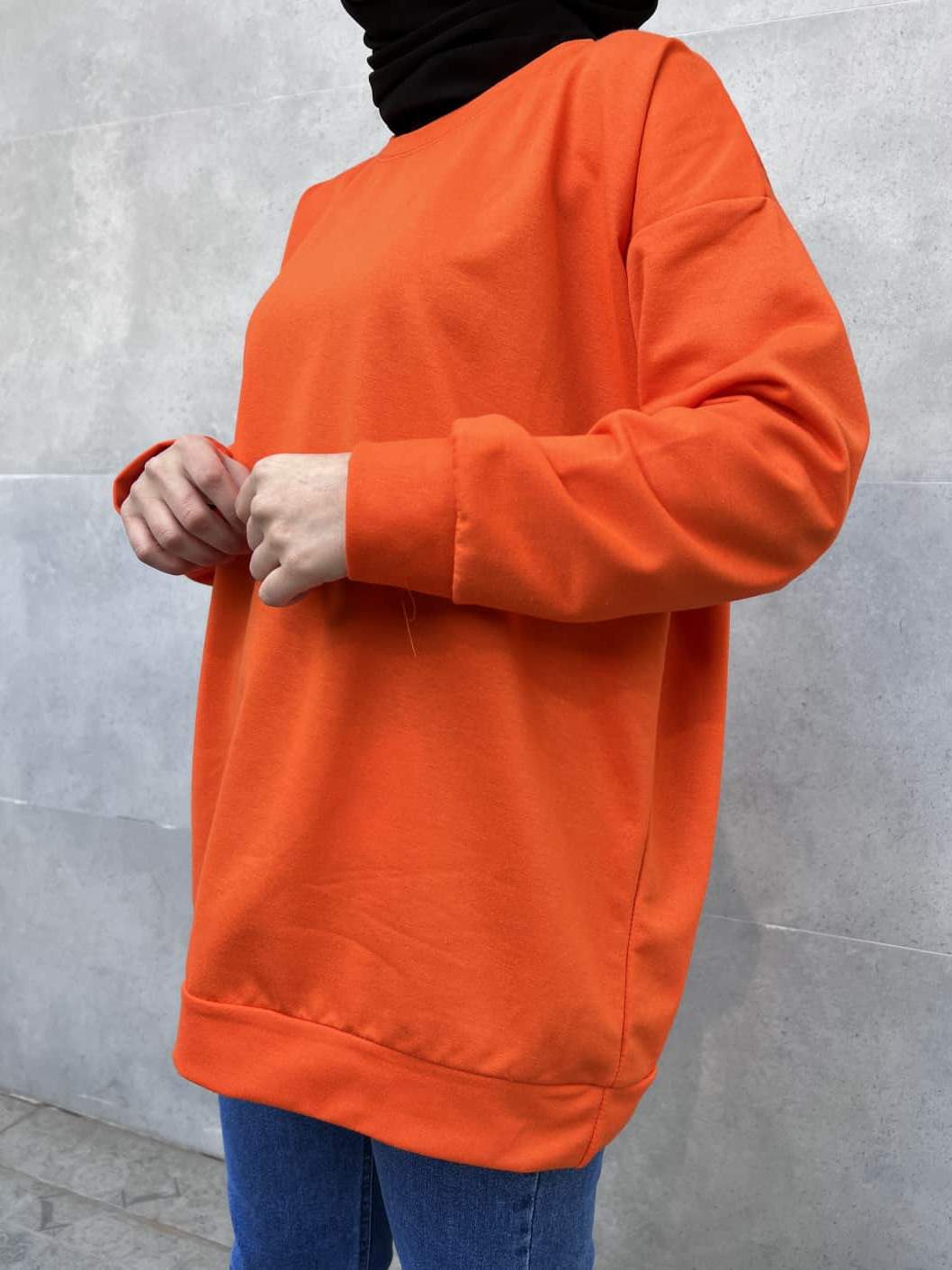 Düz Renk Basic Salaş Sweatshirt - Turuncu