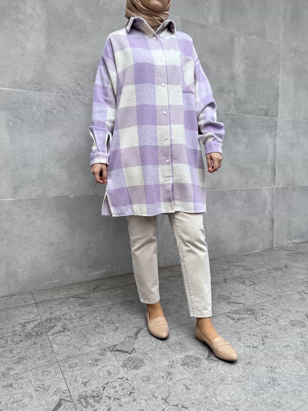 Ekose Oduncu Gömlek - Mor