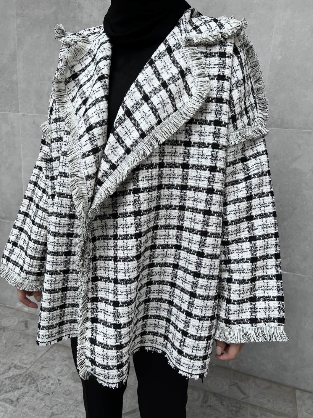 Ekoseli Tüvit Ceket - Beyaz Ekoseli Tüvit Ceket - Beyaz