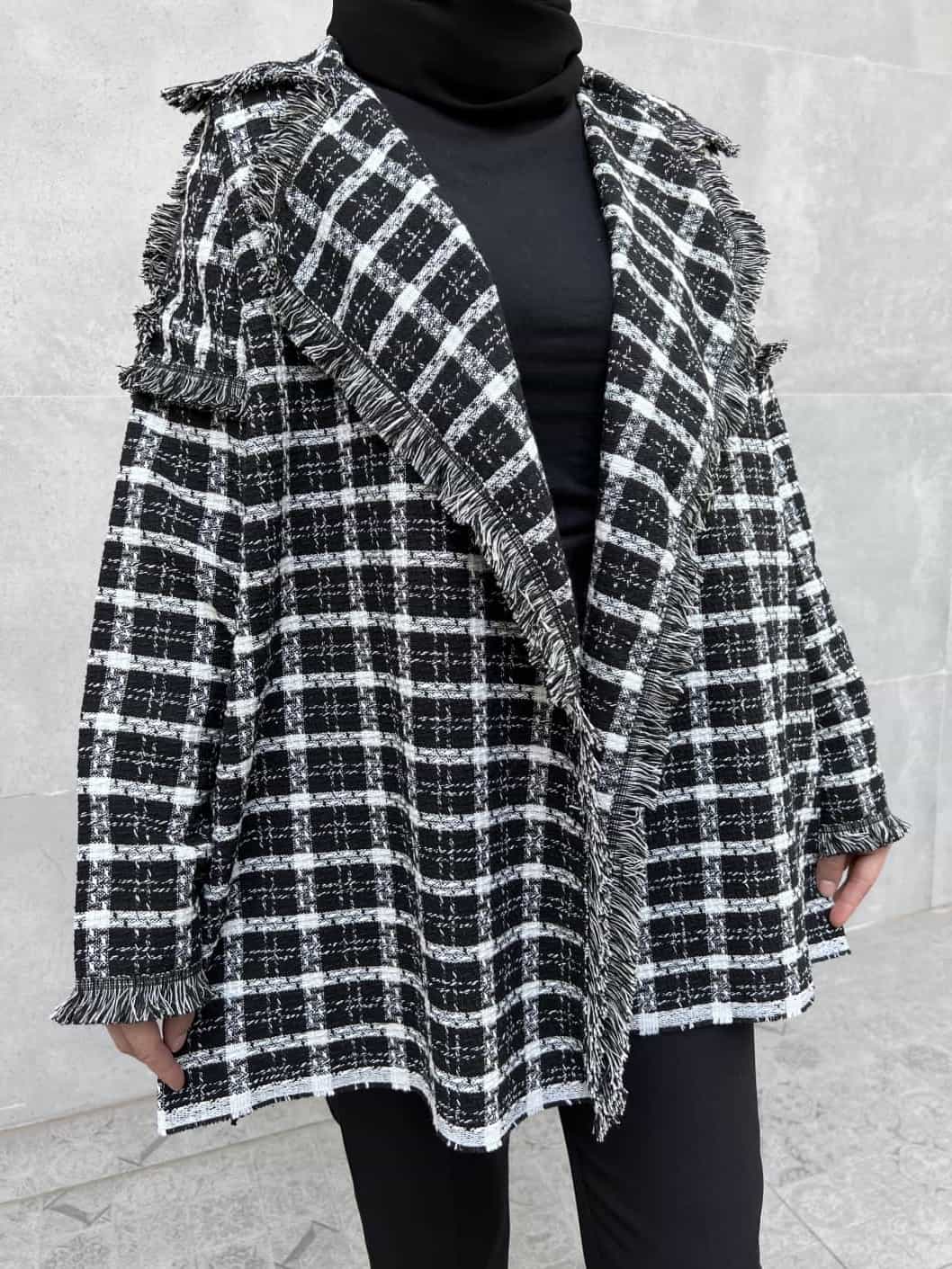 Ekoseli Tüvit Ceket - Siyah