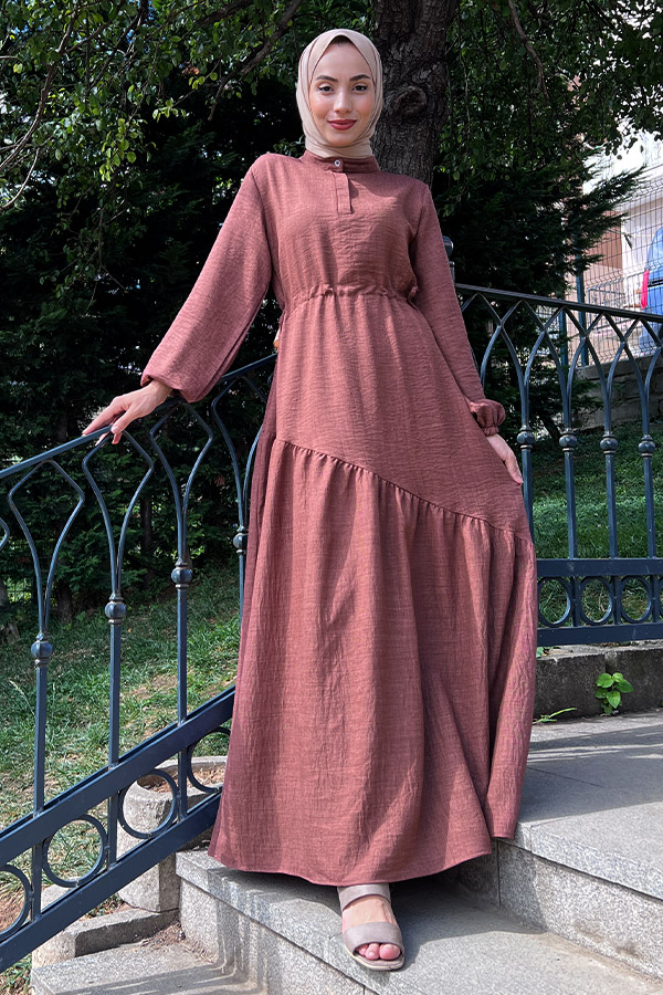 Eteği Çapraz Fırfırlı Elbise - Kahverengi Eteği Çapraz Fırfırlı Elbise - Kahverengi