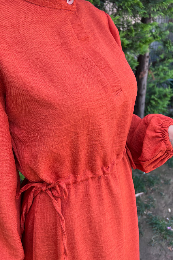 Eteği Çapraz Fırfırlı Elbise - Kiremit