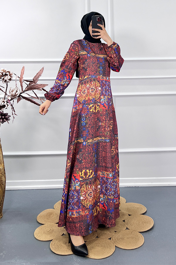 Etnik Desen Elbise - Kırmızı Etnik Desen Elbise - Kırmızı