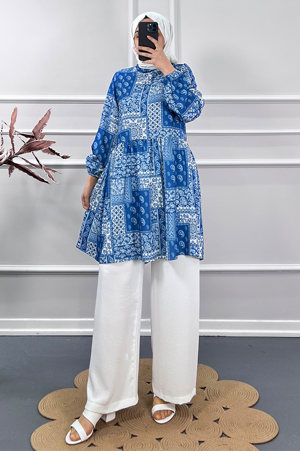 Etnik Desen İkili Takım - Mavi Etnik Desen İkili Takım - Mavi