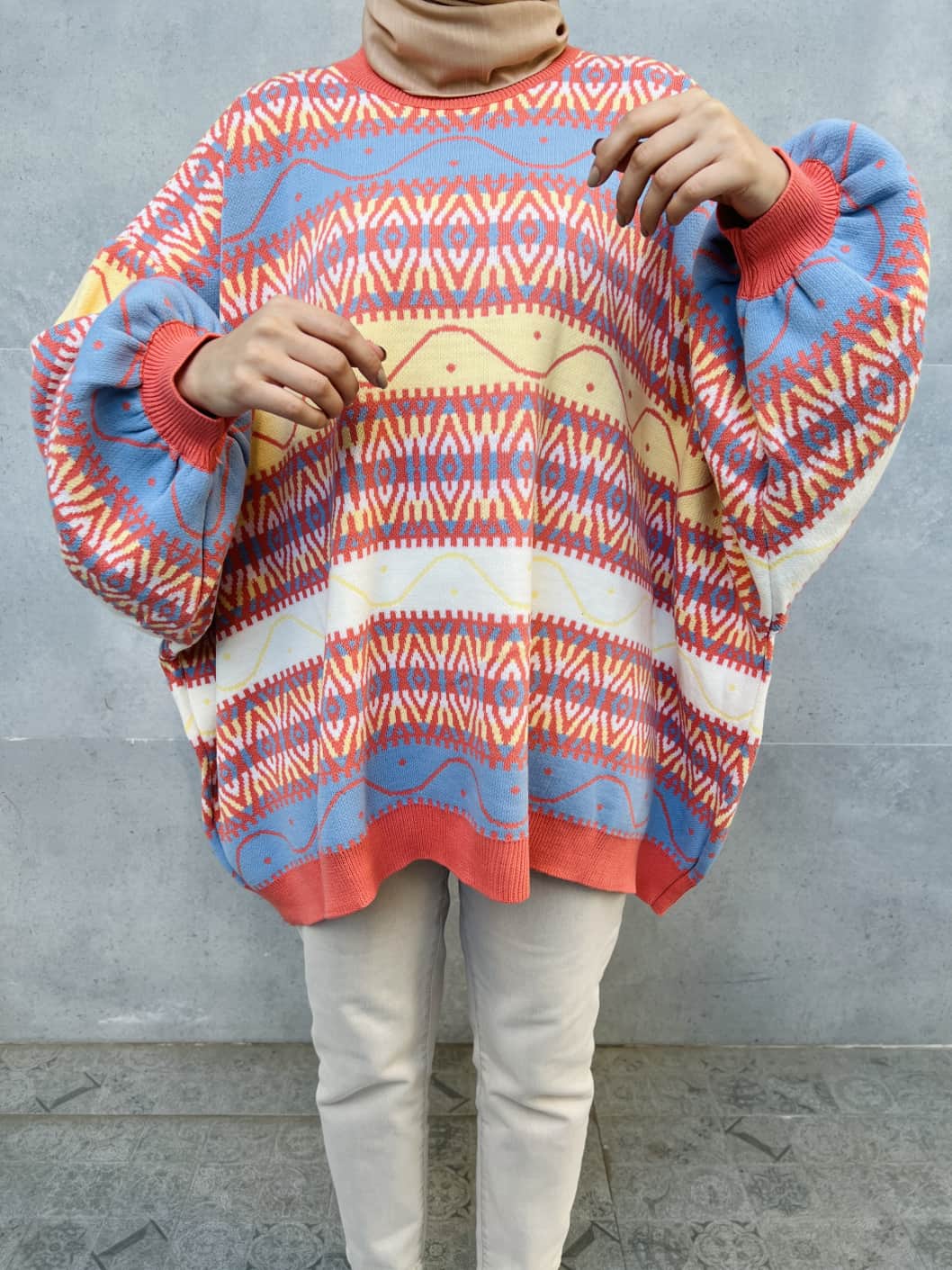 Etnik Desen Salaş Kazak - Pembe Etnik Desen Salaş Kazak - Pembe