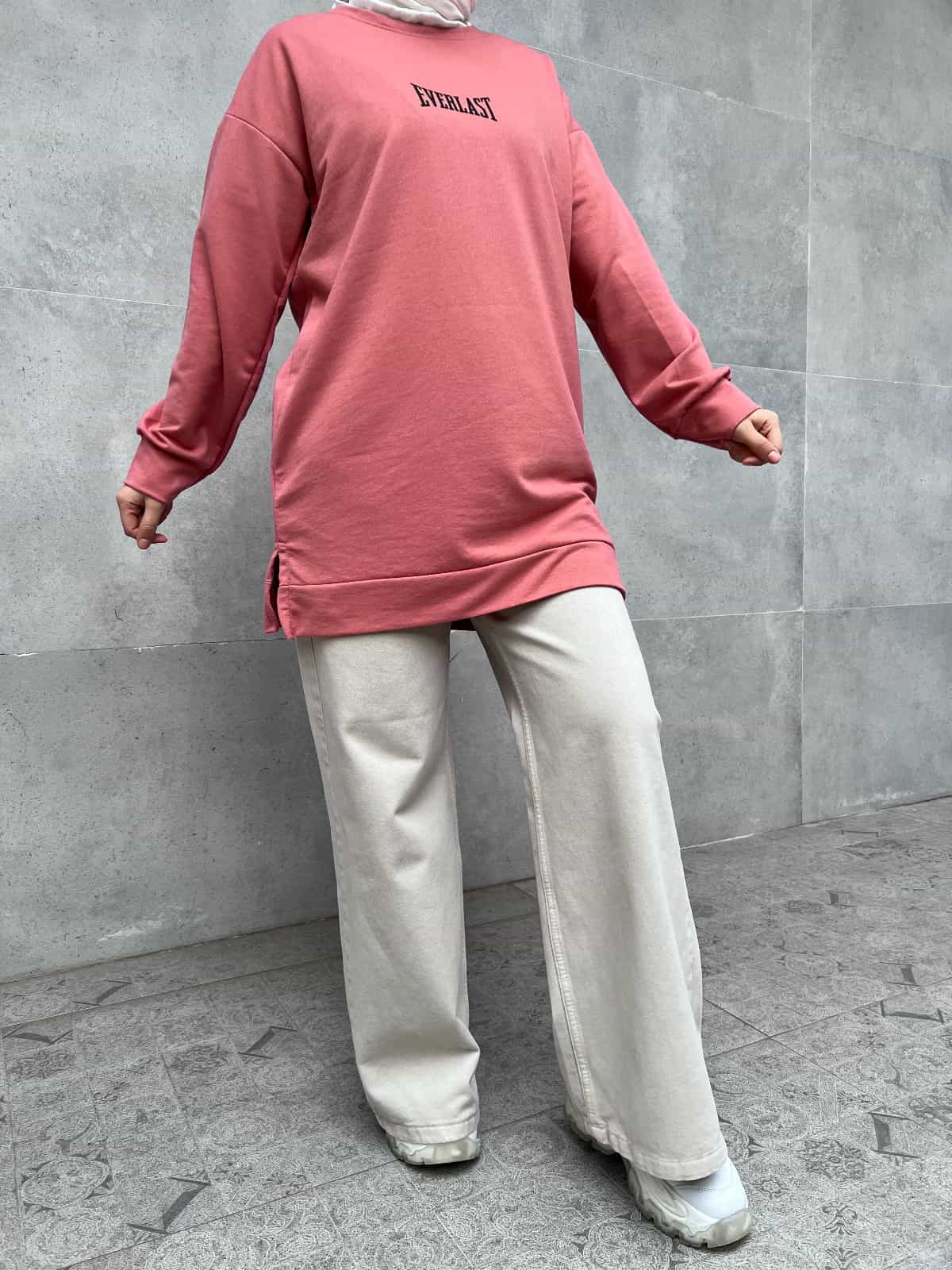 Everlast Baskılı Sweatshirt - Pudra