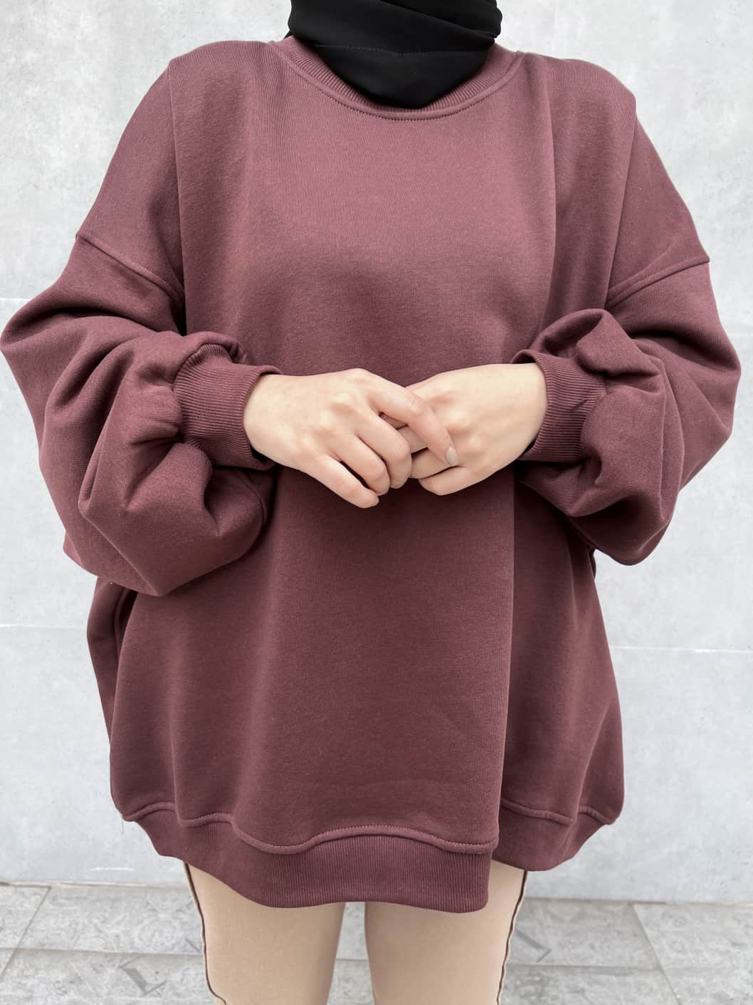 Extra Oversize Üç İplik Şardonlu Sweatshirt - Kahverengi