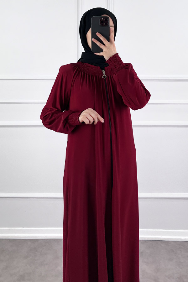 Fermuarlı Gipeli Ferace - Bordo