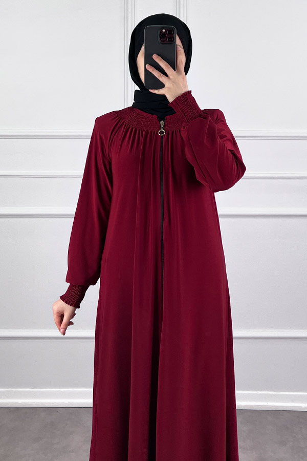 Fermuarlı Gipeli Ferace - Bordo