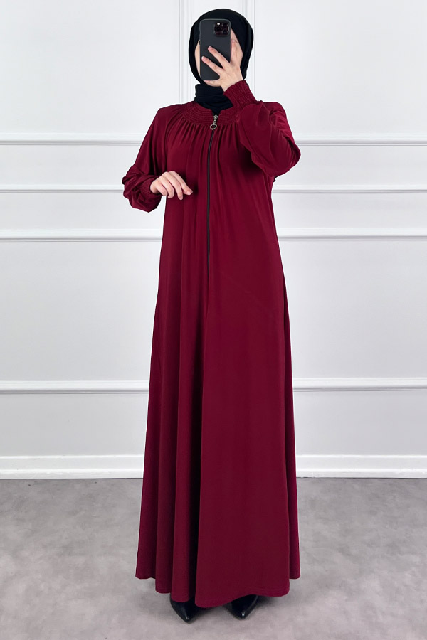 Fermuarlı Gipeli Ferace - Bordo