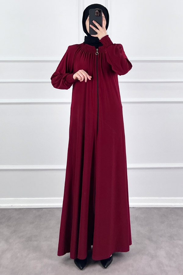 Fermuarlı Gipeli Ferace - Bordo