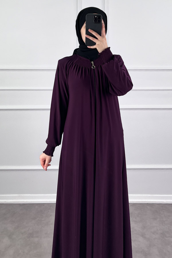 Fermuarlı Gipeli Ferace - Mürdüm