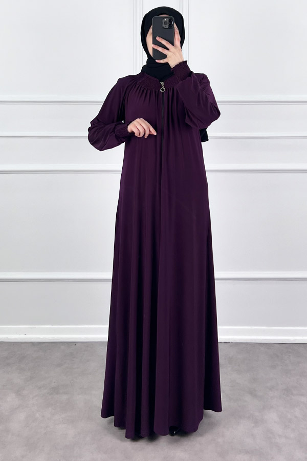 Fermuarlı Gipeli Ferace - Mürdüm