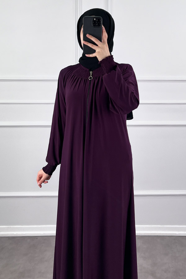 Fermuarlı Gipeli Ferace - Mürdüm