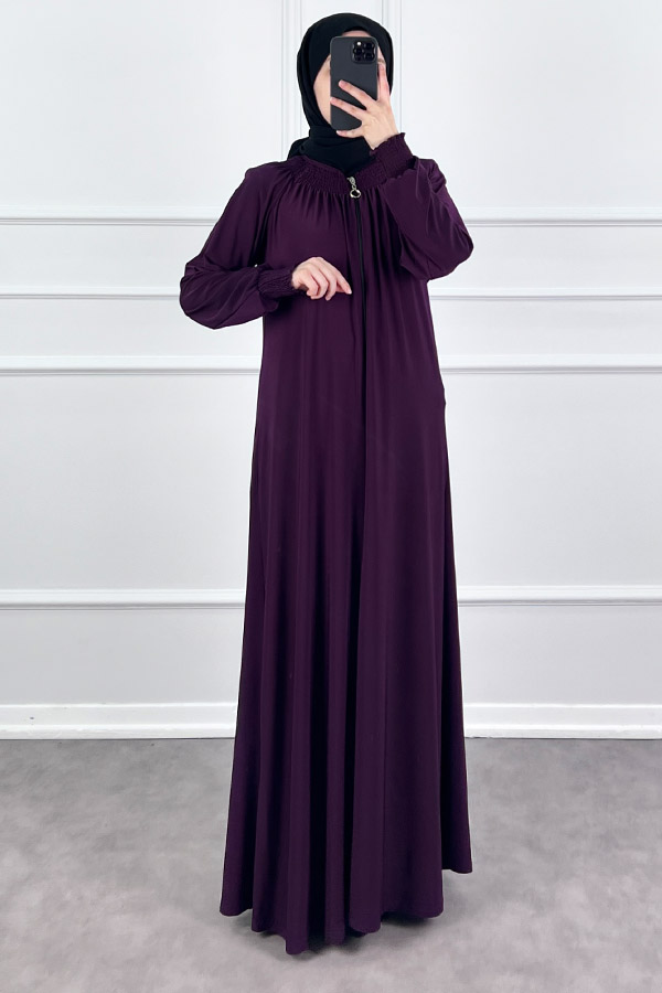 Fermuarlı Gipeli Ferace - Mürdüm