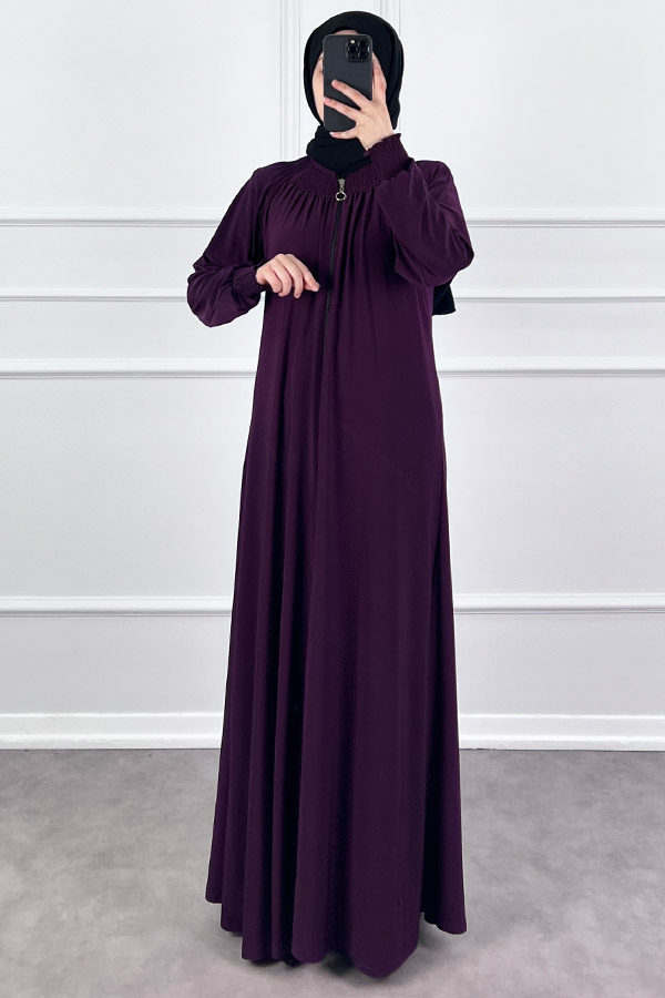 Fermuarlı Gipeli Ferace - Mürdüm