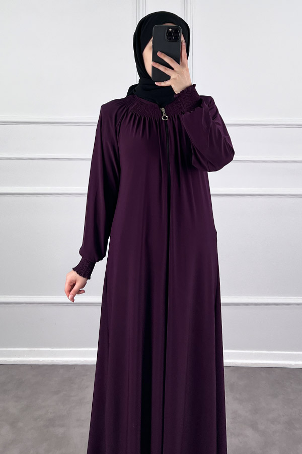 Fermuarlı Gipeli Ferace - Mürdüm