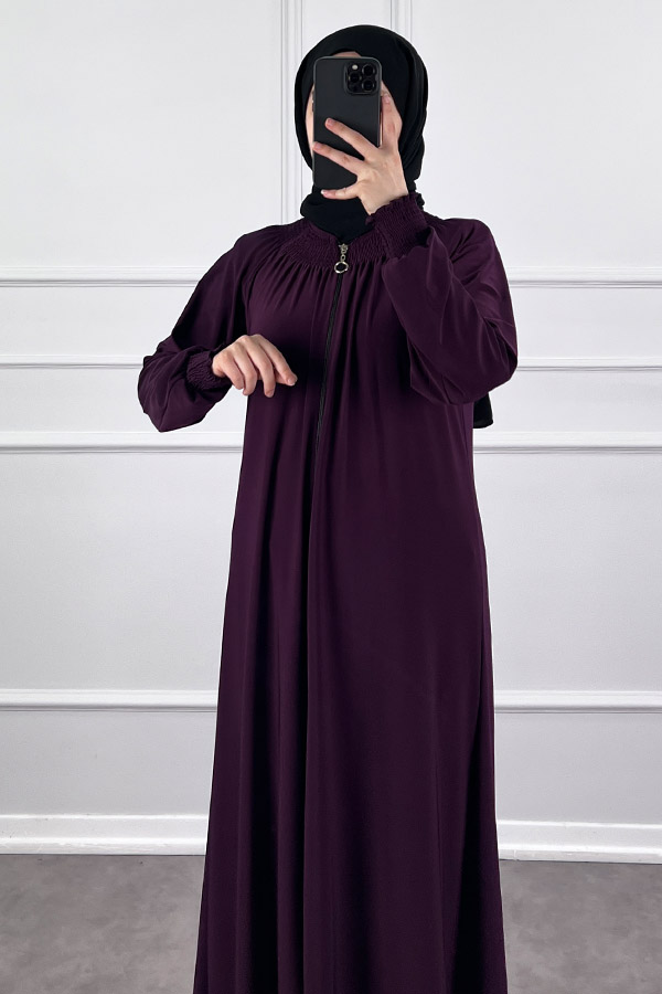 Fermuarlı Gipeli Ferace - Mürdüm