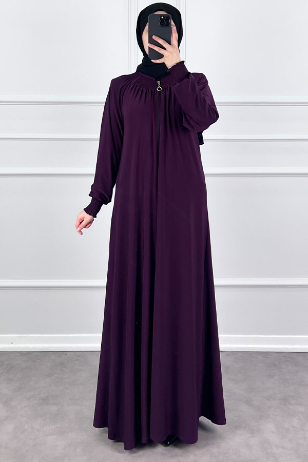 Fermuarlı Gipeli Ferace - Mürdüm