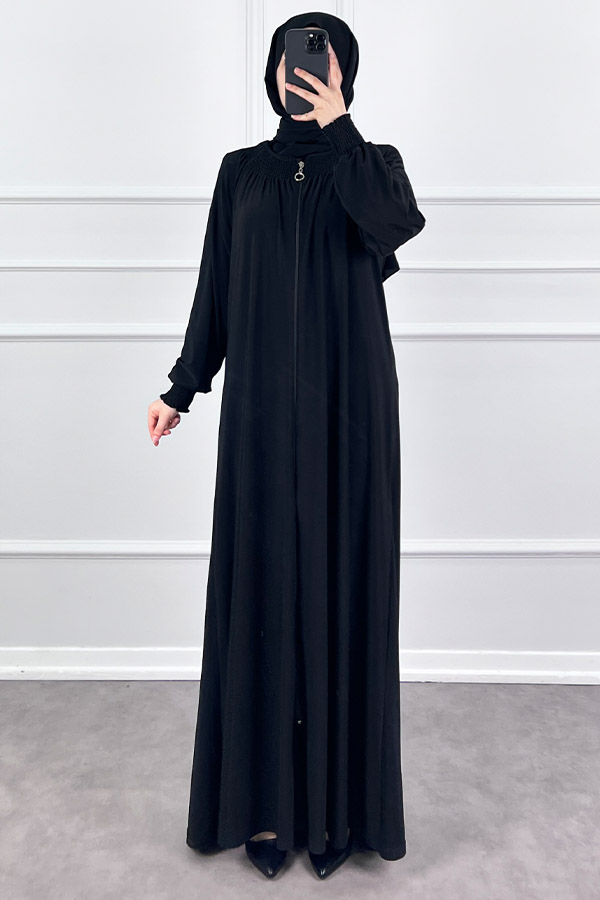 Fermuarlı Gipeli Ferace - Siyah