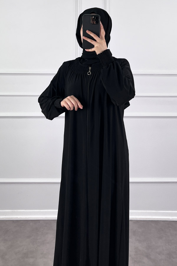 Fermuarlı Gipeli Ferace - Siyah