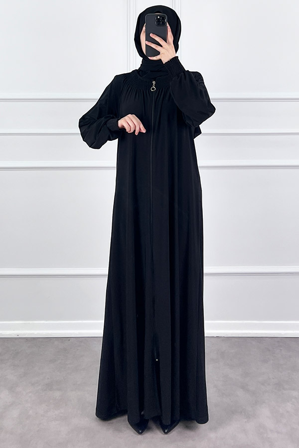 Fermuarlı Gipeli Ferace - Siyah