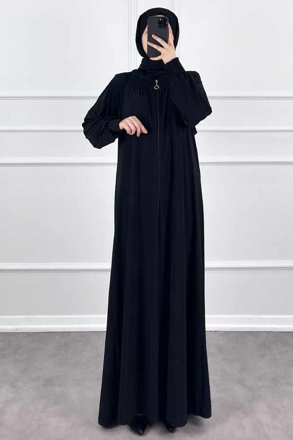 Fermuarlı Gipeli Ferace - Siyah