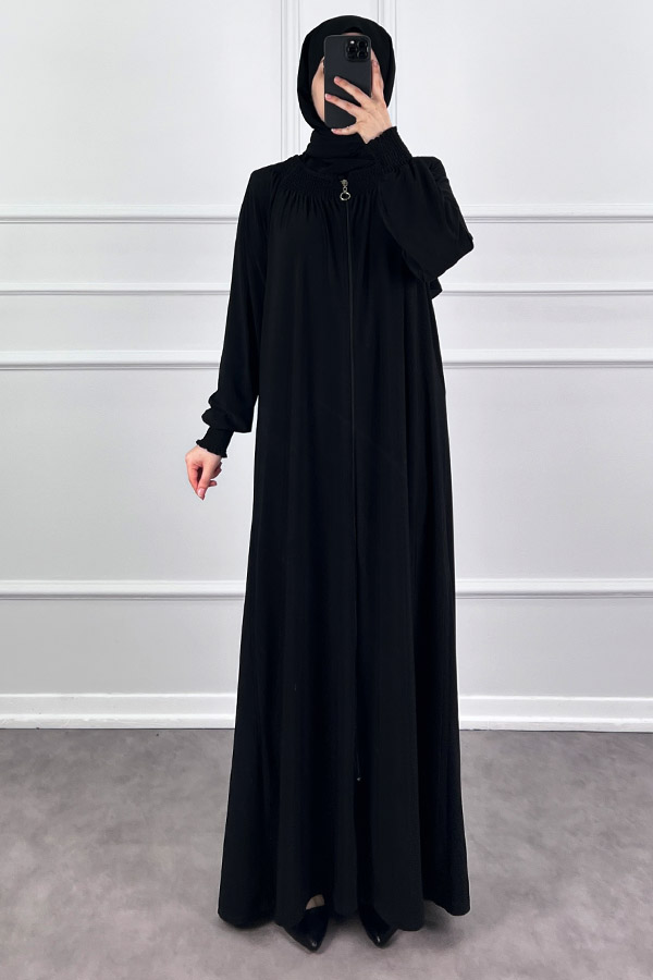 Fermuarlı Gipeli Ferace - Siyah