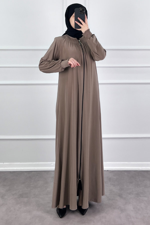 Fermuarlı Gipeli Ferace - Vizon