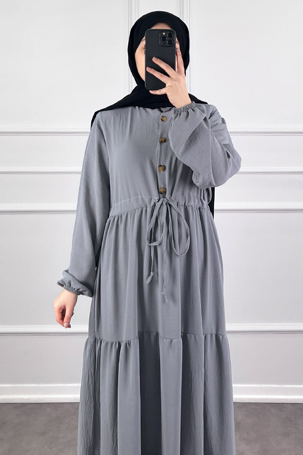 Fırfır Detaylı Ayrobin Elbise - Gri