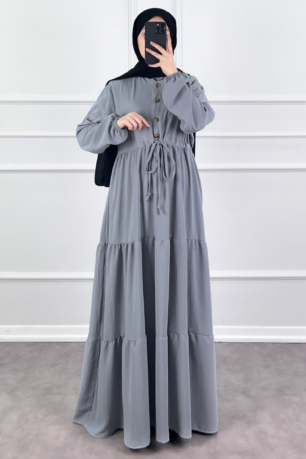 Fırfır Detaylı Ayrobin Elbise - Gri