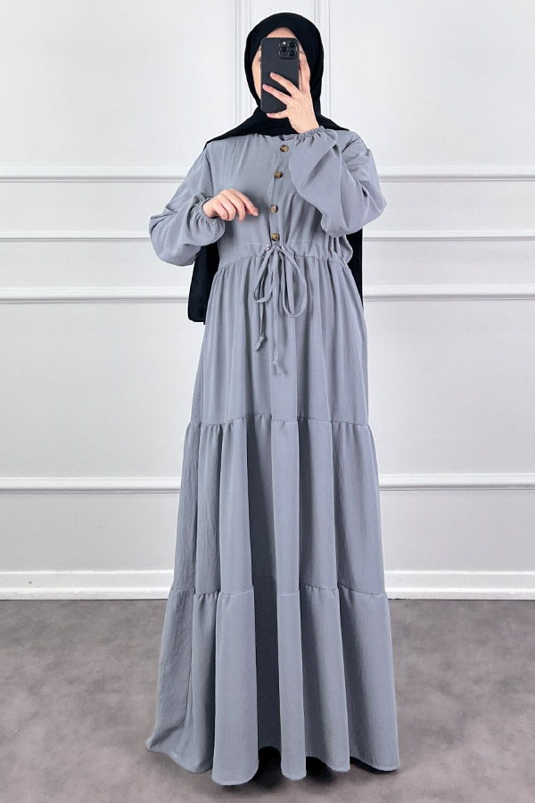 Fırfır Detaylı Ayrobin Elbise - Gri