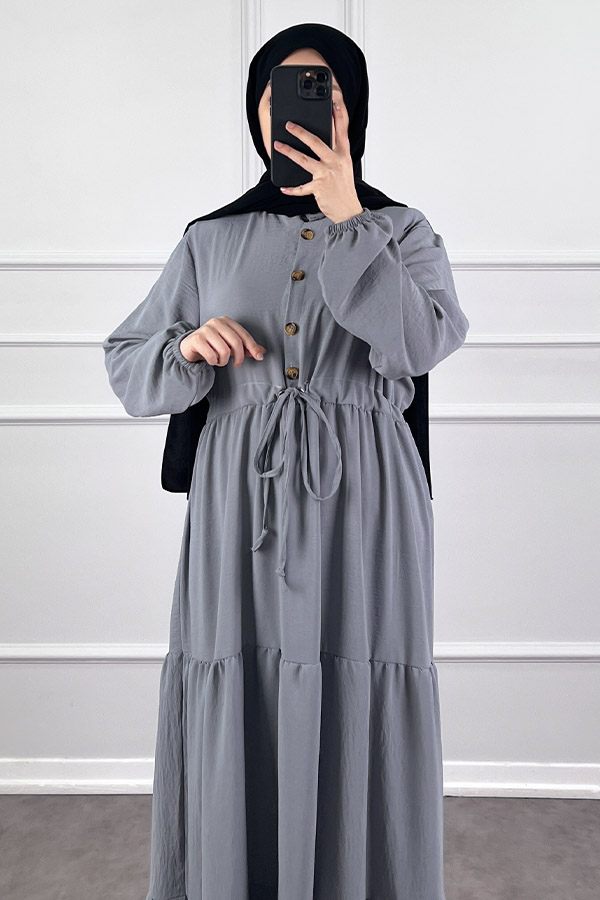 Fırfır Detaylı Ayrobin Elbise - Gri